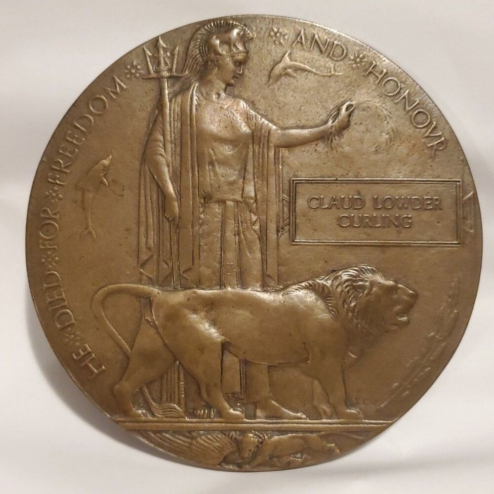 WW1 Dead Man's Penny Memorial Plaque CLAUD LOWTHER Bronze 1919